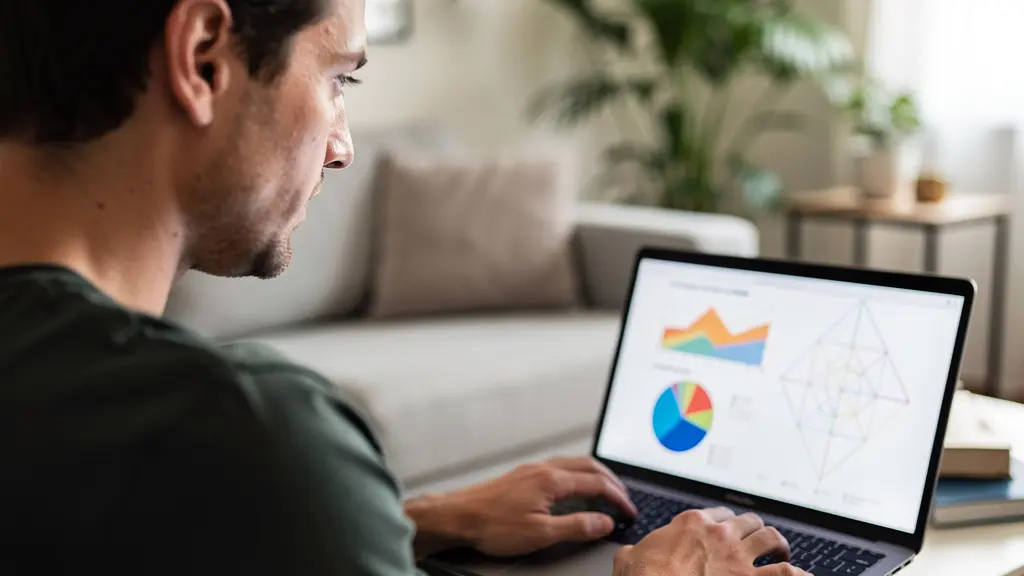 Personne consultant un comparatif de courtiers immobiliers sur ordinateur portable dans son salon